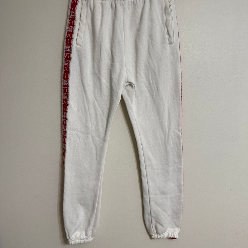 American Stitch Mens White Joggers Red Kanji Side Stripe Sweatpants Size M